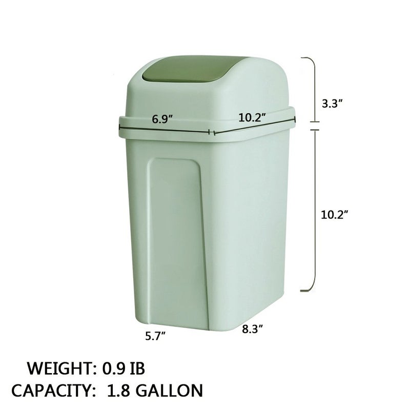 Teyyvn 7 Liter / 1.8 Gallon Plastic Trash Can, Small Garbage Can with Swing Lid (Green) - Image 2